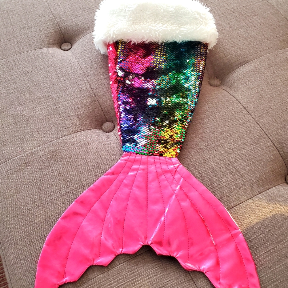 Mermaid Tail Hot Pink Multi-Colored Sequin Christmas Stocking